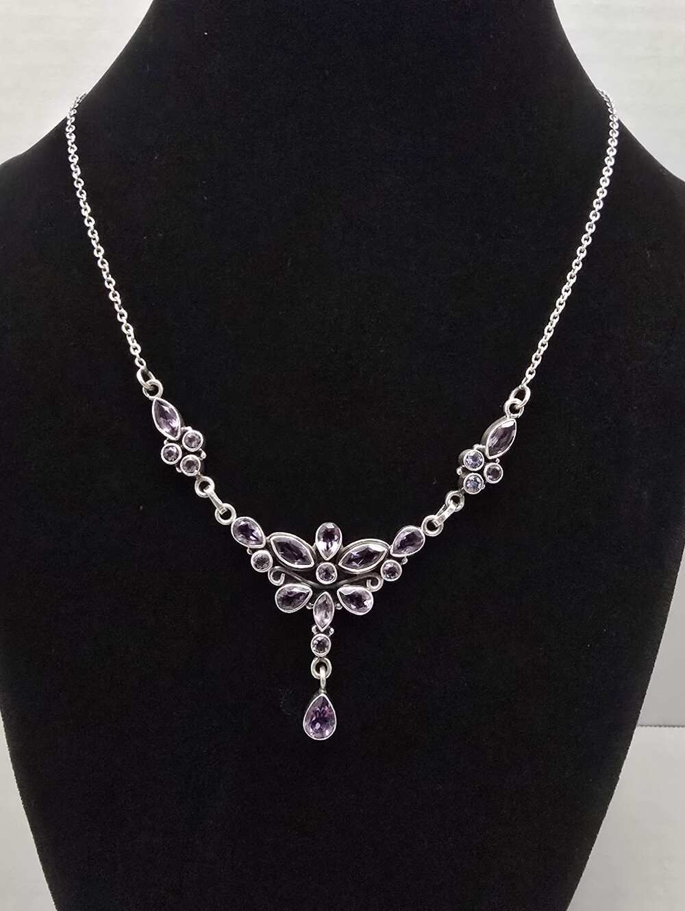 Vintage Adjustable Sterling Silver with Amethyst Pendant Necklace 19 Inch
